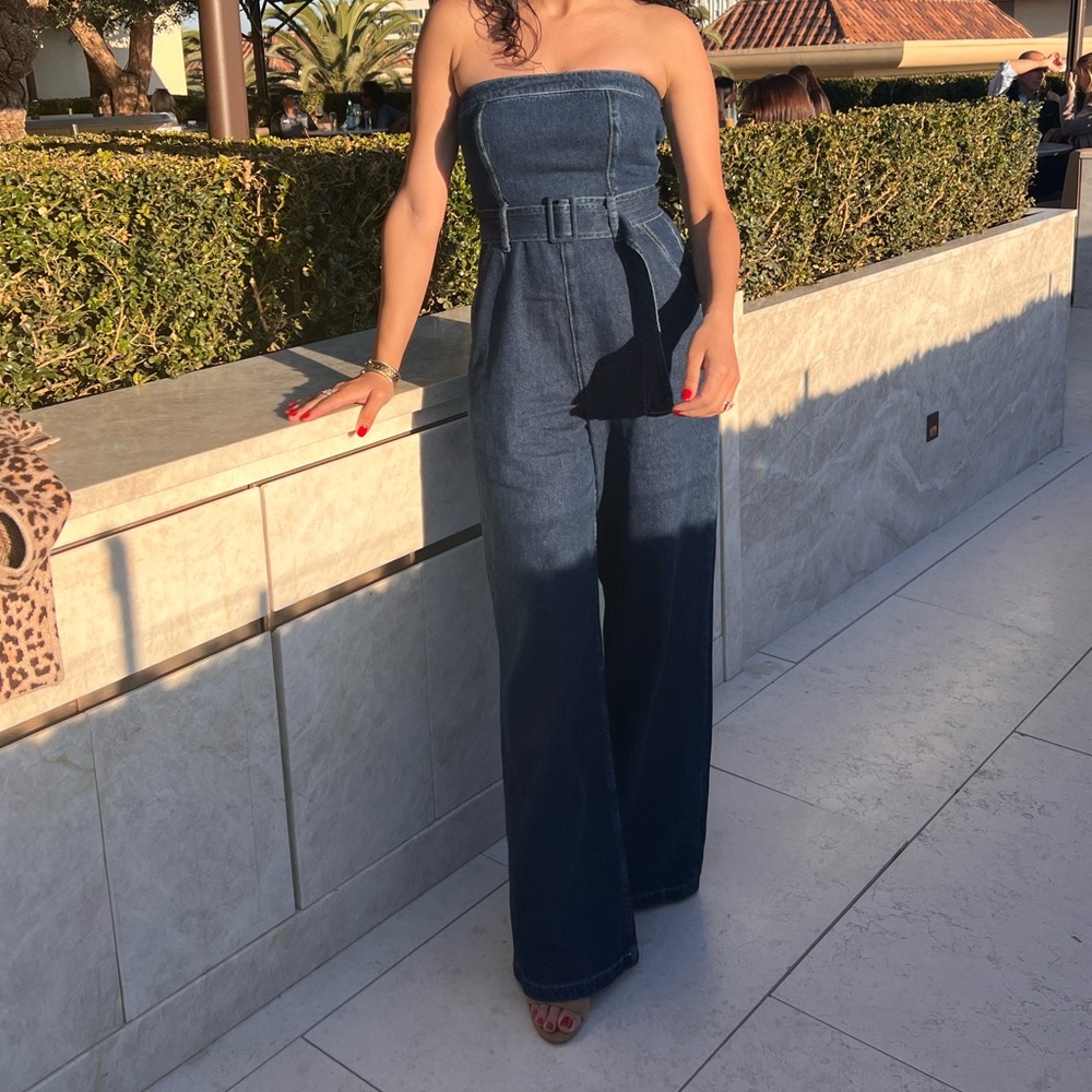 Reformation Denim Strapless Jumpsuit